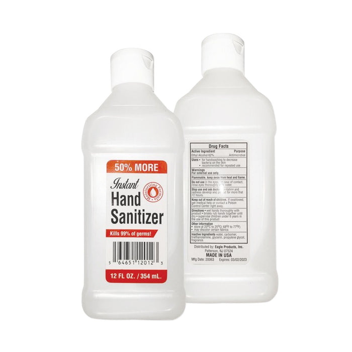 Gel Hand Sanitizer, 12 oz Bottle, Unscented, 24/Carton