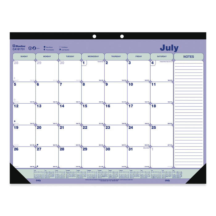 Academic Desk Pad Calendar, 21.25 x 16, White/Blue/Green, 2020-2021