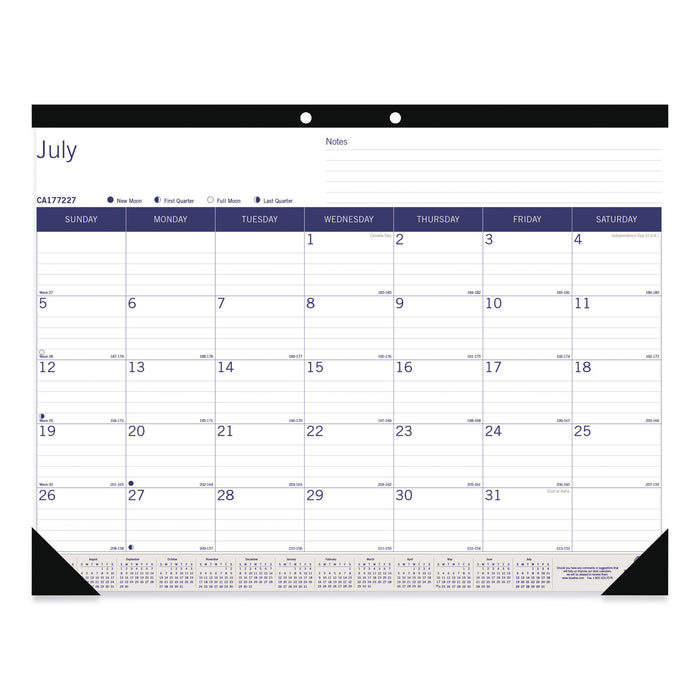Academic Desk Pad Calendar, 22 x 17, White/Blue/Gray, 2020-2021