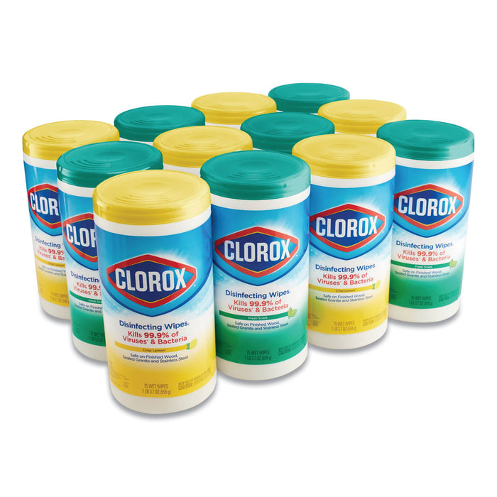 Disinfecting Wipes, 7x8, Fresh Scent/Citrus Blend, 75/Canister, 3/PK, 4 Packs/CT