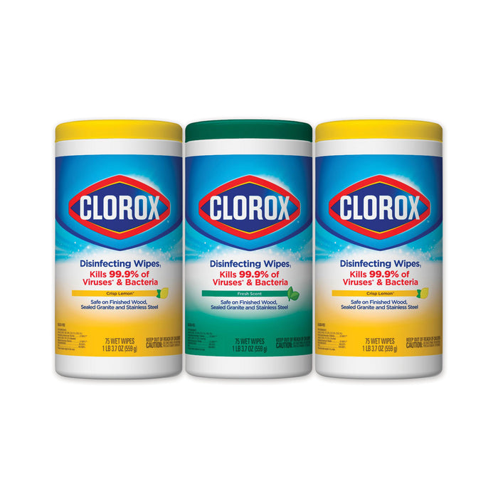 Disinfecting Wipes, 7 x 8, Fresh Scent/Citrus Blend, 75/Canister, 3/Pk
