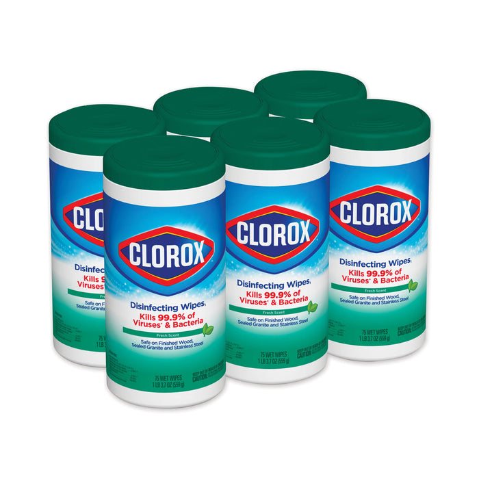 Disinfecting Wipes, Fresh Scent, 7 x 8, White, 75/Canister, 6 Canisters/Carton
