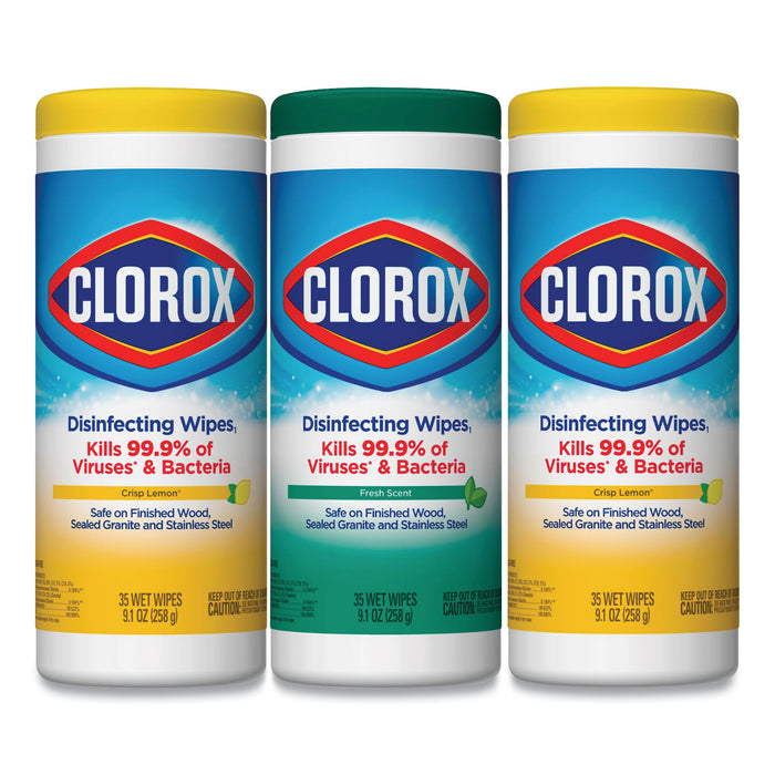 Disinfecting Wipes, 7 x 8, Fresh Scent/Citrus Blend, 35/Canister, 3/Pack