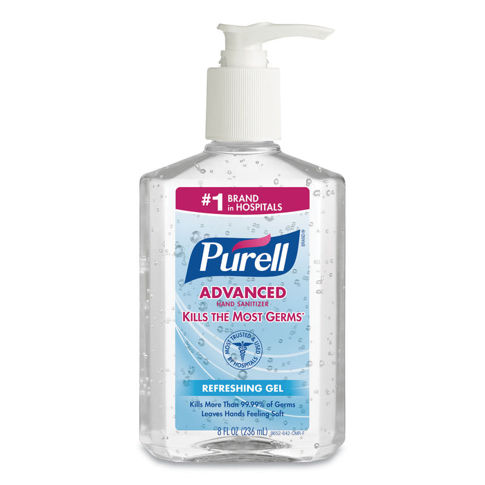 Advanced Refreshing Gel Hand Sanitizer, Clean Scent, 8 oz Pump Bottle, 12/Carton