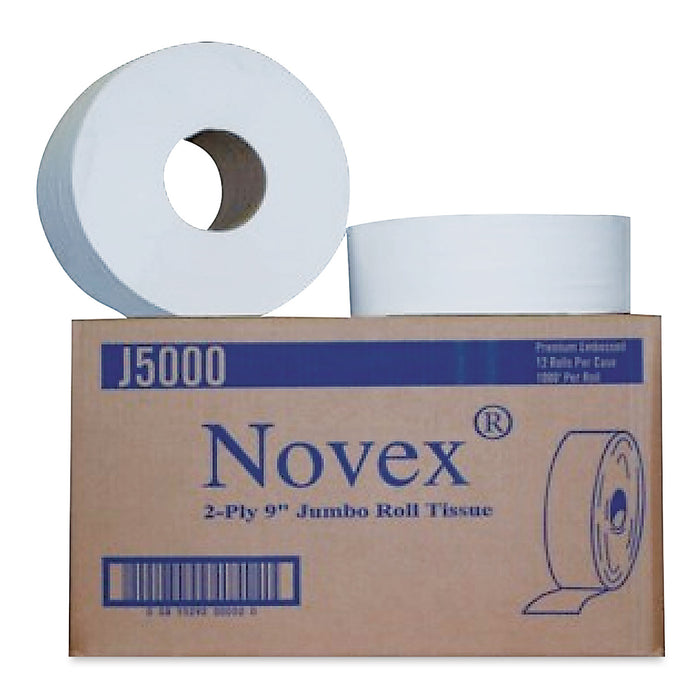 9" Jumbo Roll Bath Tissue, Case with Handles for Easy Lift, Septic Safe, 2-Ply, White, 3.4" x 1,000 ft, 12 Rolls/Carton