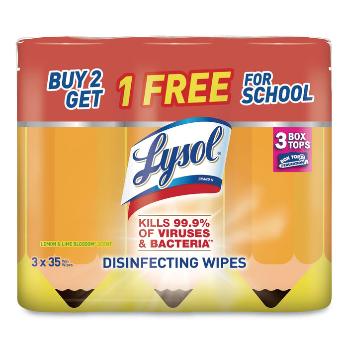 Disinfecting Wipes, 7 x 8, Lemon and Lime Blossom, 35 Wipes/Canister, 3 Canisters/Pack, 4 Packs/Carton