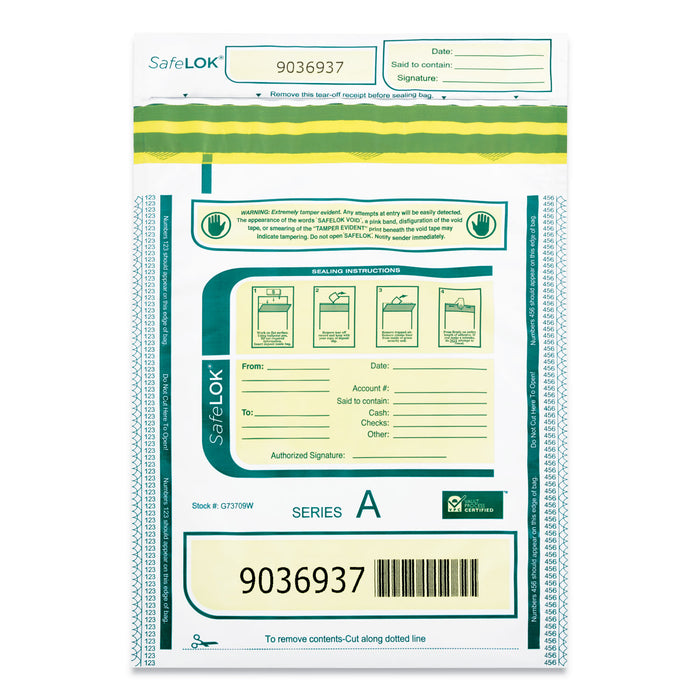 Deposit Bag, 9 x 12, 2 mil Thick, Plastic, White/Gray, 100/Pack