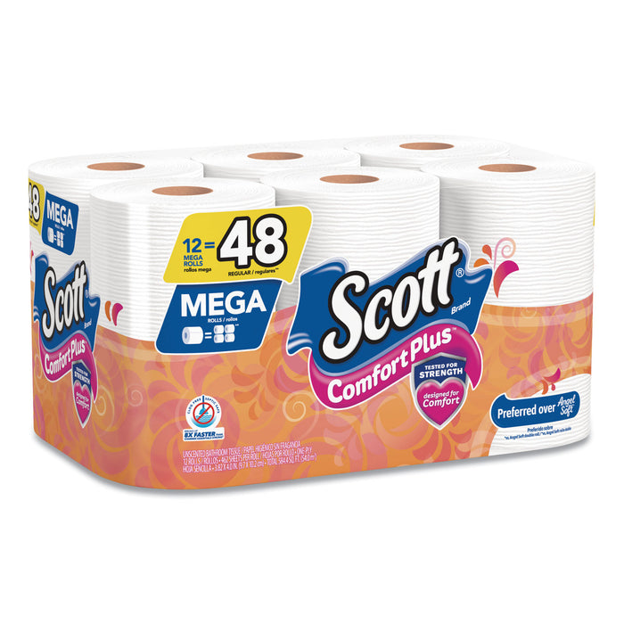 ComfortPlus Toilet Paper, Mega Roll, Bath Tissue, Septic Safe, 1-Ply, White, 462 Sheets/Roll, 12/Rolls