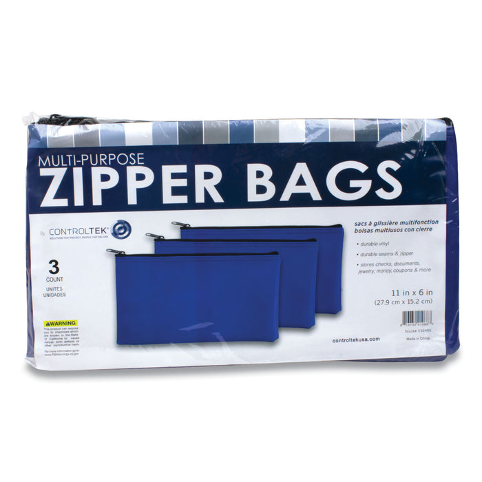 Fabric Deposit Bag, 5.5 x 11, Vinyl, Blue, 3/Pack