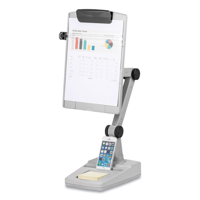 Flex Arm Weighted Base Copyholder, Plastic, 150 Sheet Capacity, Platinum