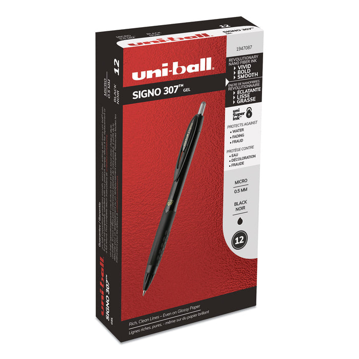 307 Retractable Gel Pen, Micro 0.5 mm, Black Ink/Barrel, Dozen
