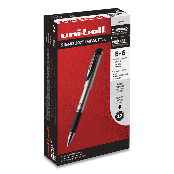 207 Impact Stick Gel Pen, Bold 1mm, Black Ink, Silver/Black Barrel