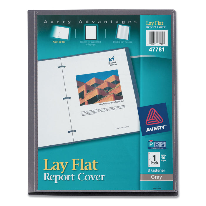 Lay Flat View Report Cover with Flexible Fastener, Letter, 1/2" Cap, Clear/Gray