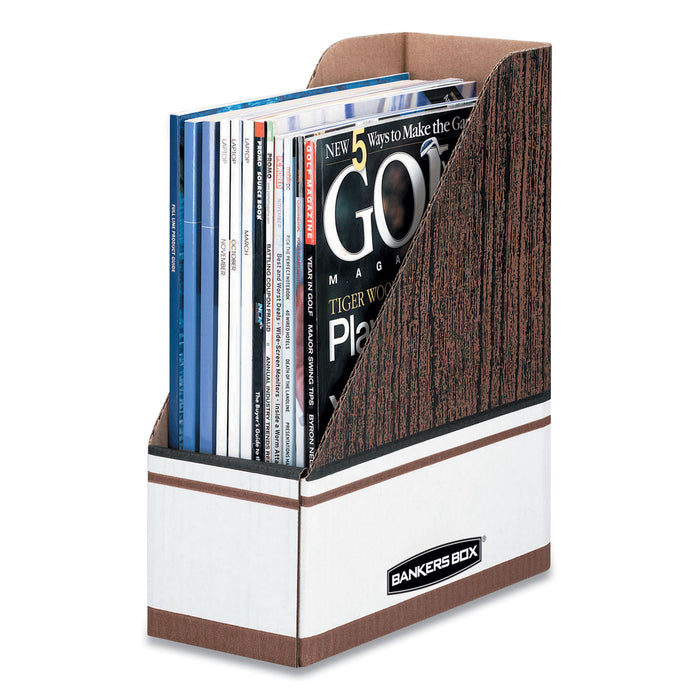 Corrugated Cardboard Magazine File, 4 x 11 x 12 3/4, Wood Grain, 12/Carton