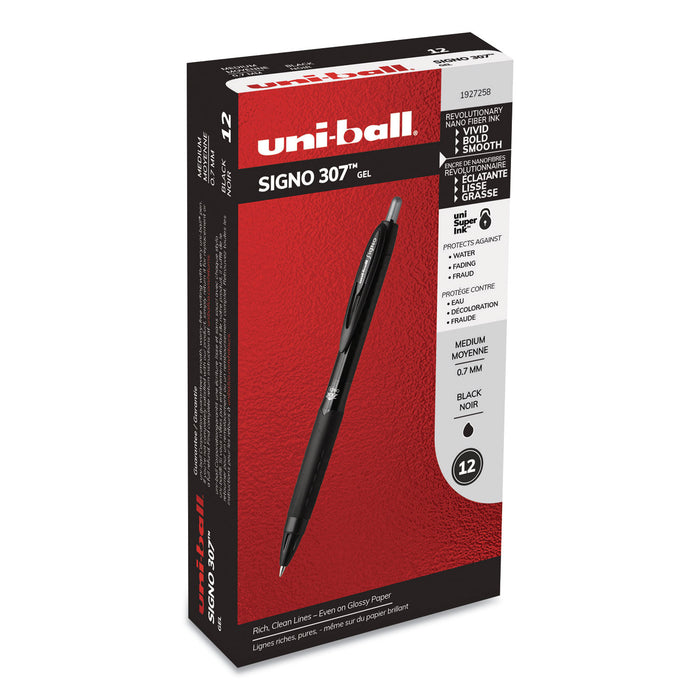 307 Retractable Gel Pen, Medium 0.7 mm, Black Ink/Barrel, Dozen