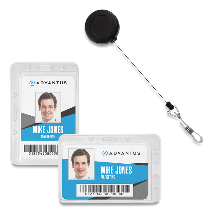 Antimicrobial ID and Security Badge and Reel Combo Pack, Horizontal, 4.13 x 2.88, Clear, 20 Badge Holders, 20 Reels/PK
