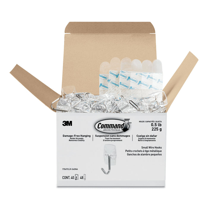 Clear Hooks and Strips, Plastic/Metal, Small, 40 Hooks and 48 Strips/Pack