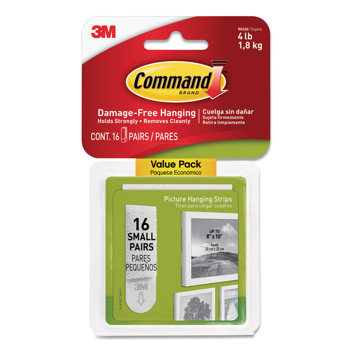 Picture Hanging Strips, Value Pack, Small, Removable, 0.63" x 1.81", White, 16 Pairs/Pack