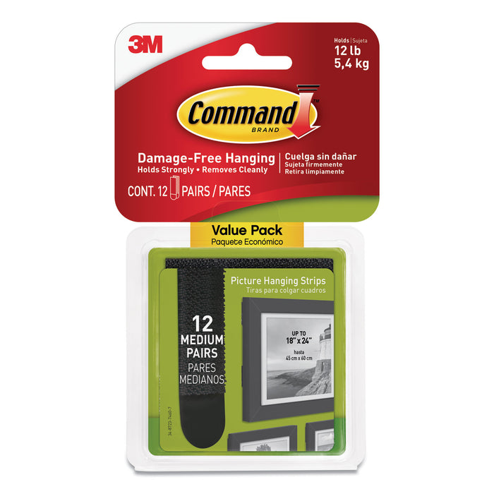Picture Hanging Strips, Value Pack, Medium, Removable, 0.75" x 2.75", Black, 12 Pairs/Pack