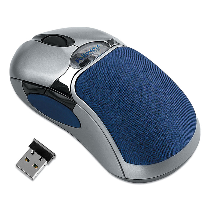 HD Precision Cordless Optical Five-Button Gel Mouse, 2.4 GHz Frequency/10.83 ft Range, Left/Right Hand Use, Blue/Silver