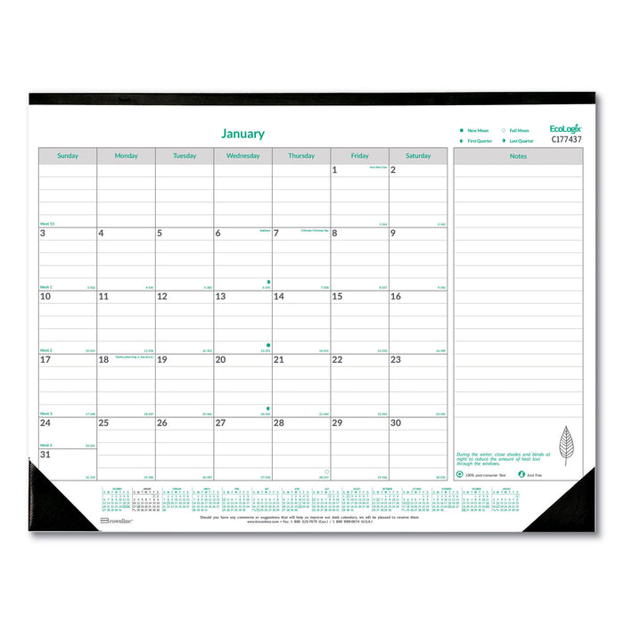 EcoLogix Monthly Desk Pad Calendar, 22 x 17, 2021