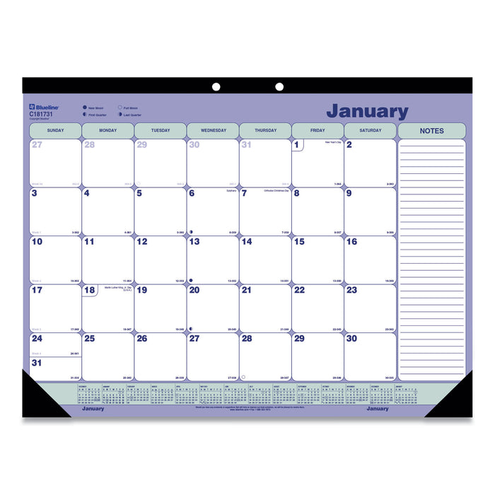 Desk Pad Calendar, 21.25 x 16, Blue/White/Green, 2021