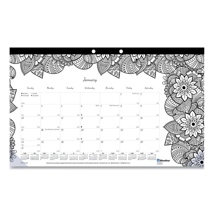 DoodlePlan Desk Calendar with Coloring Pages, 17.75 x 10.88, 2021