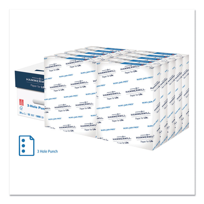 Copy Plus Print Paper, 92 Bright, 3-Hole, 20 lb, 8.5 x 11, White, 500/Ream
