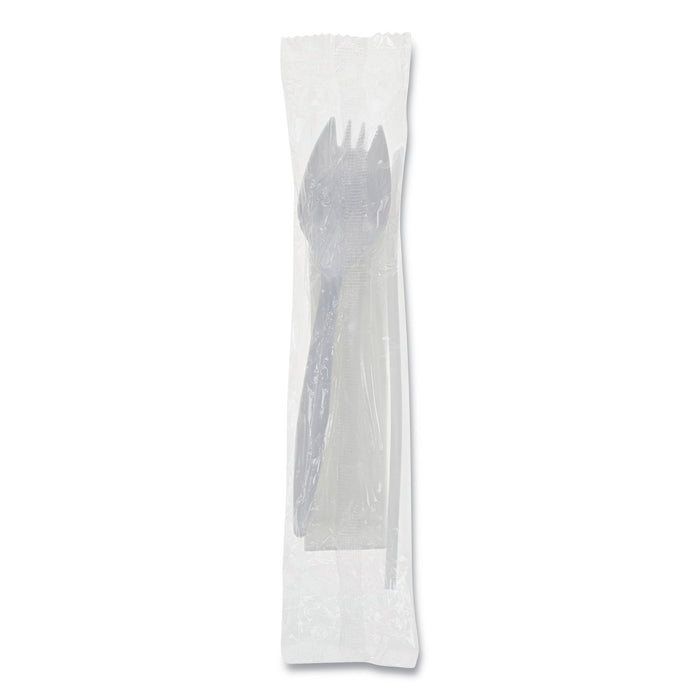 Fieldware Polypropylene Cutlery Kit, Spork, 10 x 8 Napkin, Spike Straw, Mediumweight, White, 1,000/Carton