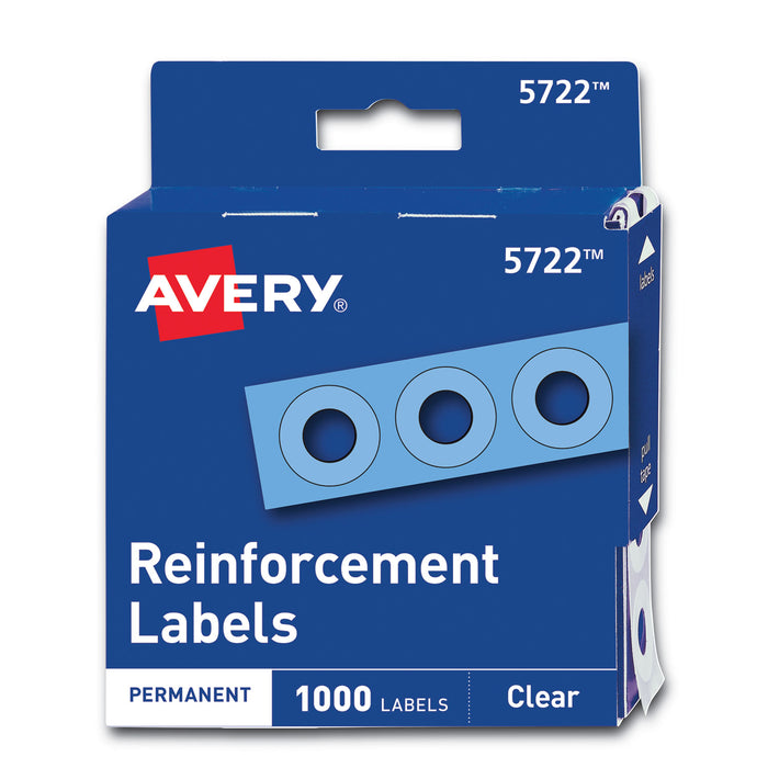 Dispenser Pack Hole Reinforcements, 1/4" Dia, Clear, 1000/Pack, (5722)