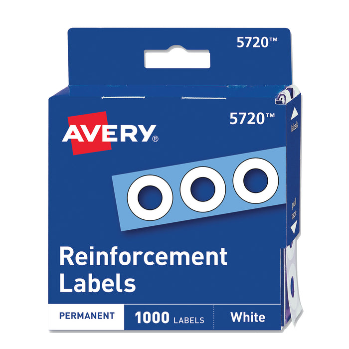 Dispenser Pack Hole Reinforcements, 1/4" Dia, White, 1000/Pack, (5720)