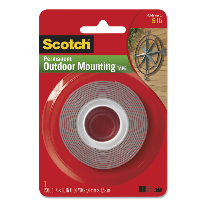Exterior Weather-Resistant Double-Sided Tape, 1" x 60", Gray