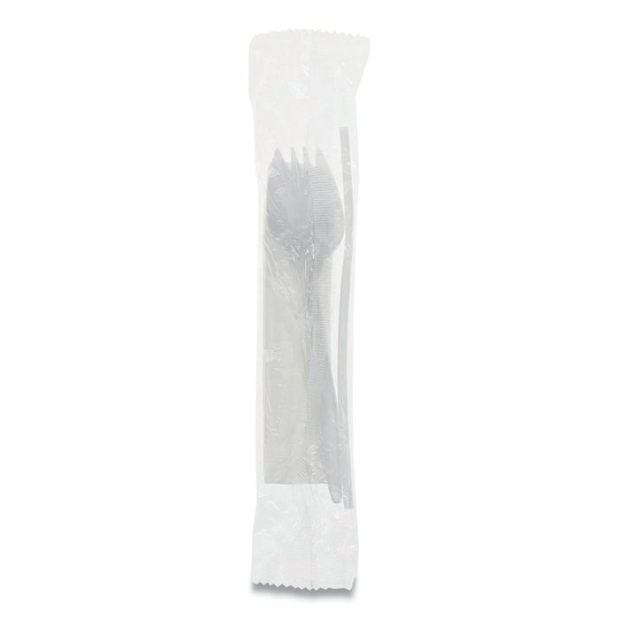 Fieldware Polypropylene Cutlery Kit, Spork, 10 x 8 Napkin, Standard Straw, Mediumweight, White, 1,000/Carton