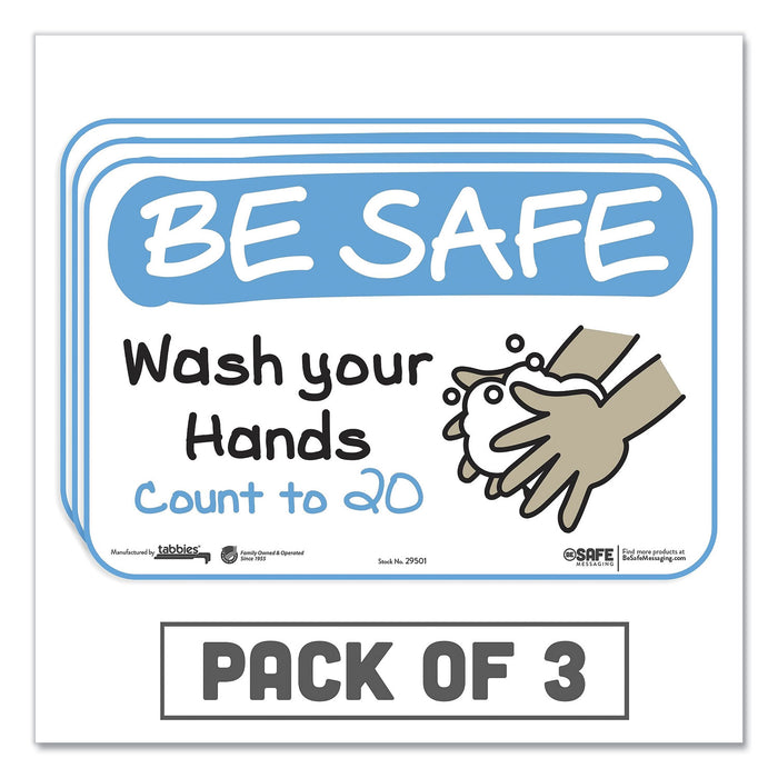 BeSafe Messaging Education Wall Signs, 9 x 6, "Be Safe, Wash Your Hands, Count to 20", 3/Pack