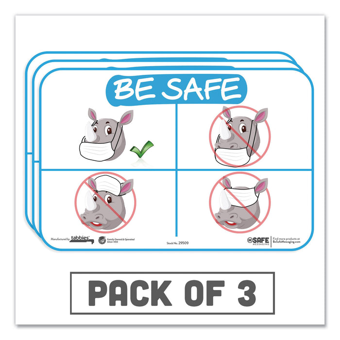 BeSafe Messaging Education Wall Signs, 9 x 6,  "Be Safe", Rhinoceros, 3/Pack