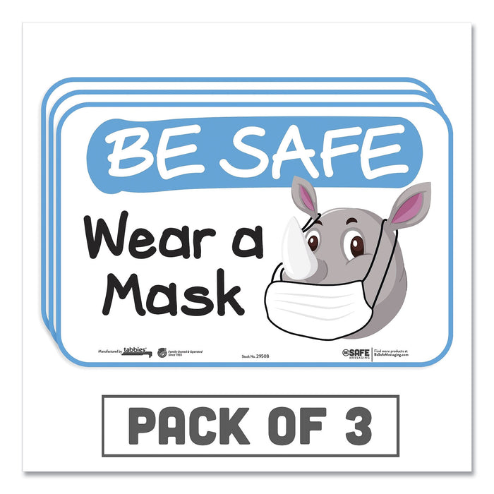BeSafe Messaging Education Wall Signs, 9 x 6,  "Be Safe, Wear a Mask", Rhinoceros, 3/Pack