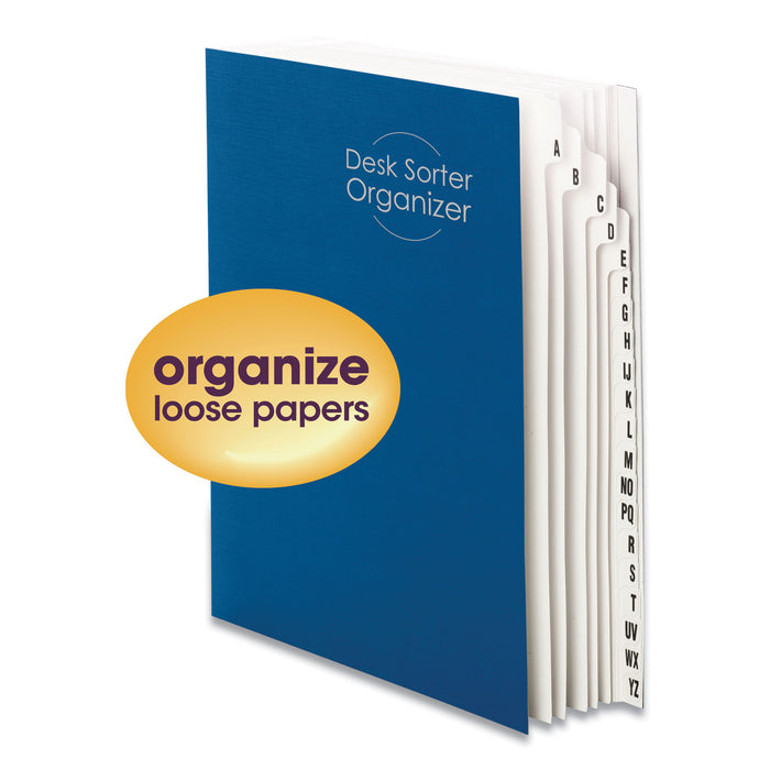 Deluxe Expandable Indexed Desk File/Sorter, Reinforced Tabs, 20 Dividers, Alpha, Letter-Size, Dark Blue Cover