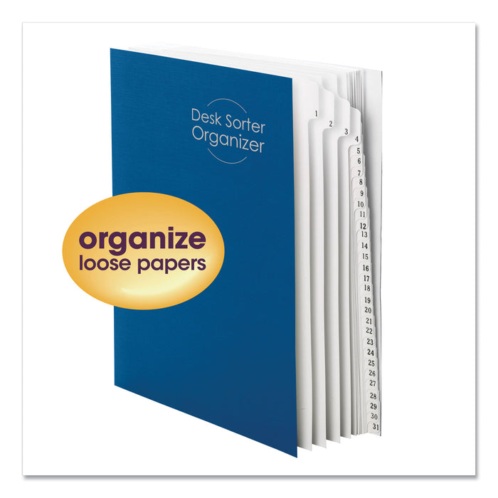 Deluxe Expandable Indexed Desk File/Sorter, 31 Dividers, Dates, Letter-Size, Dark Blue Cover