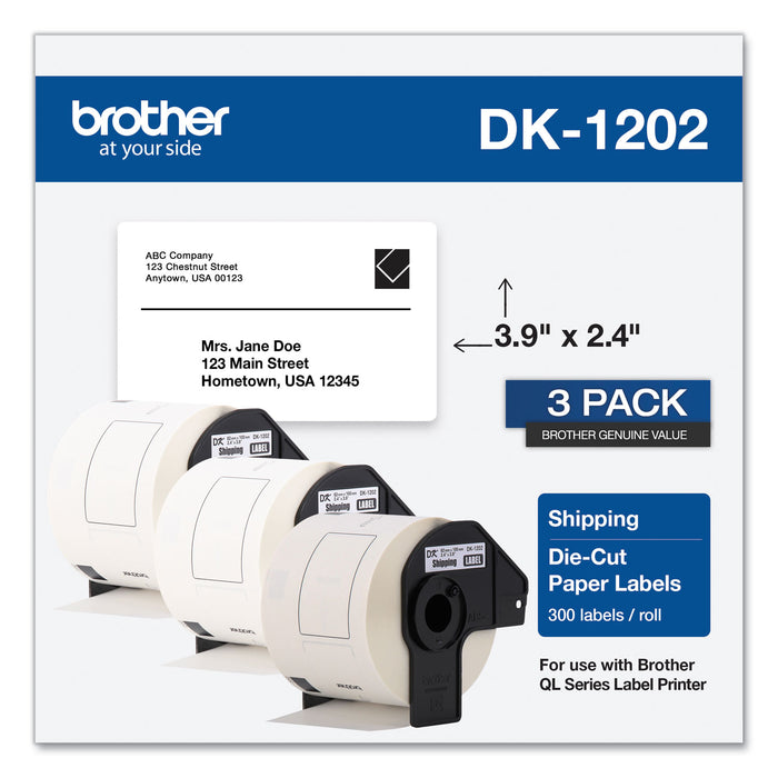 Die-Cut Shipping Labels, 2.4 x 3.9, White, 300/Roll, 3 Rolls/Pack