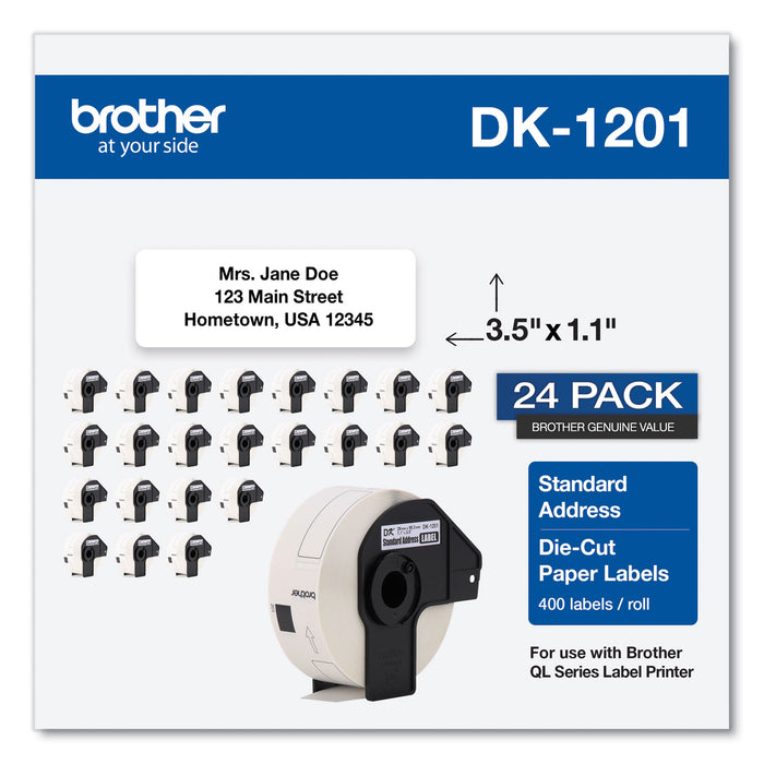 Die-Cut Address Labels, 1.1 x 3.5, White, 400/Roll, 24 Rolls/Pack