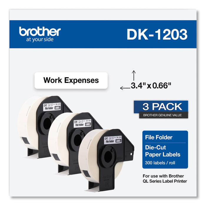 Die-Cut File Folder Labels, 0.66 x 3.4, White, 300/Roll, 3 Rolls/Pack