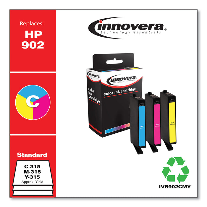 Remanufactured Cyan; Magenta; Yellow Ink, Replacement for HP 902 (T0A38AN), 315 Page-Yield