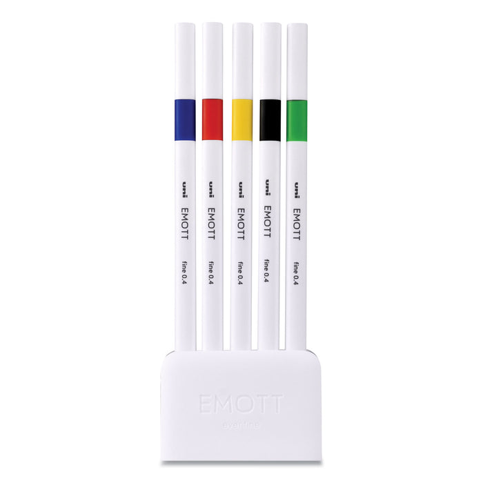 EMOTT Porous Point Pens, Fine 0.4 mm, Assorted Ink, White Barrel, 5/Pack