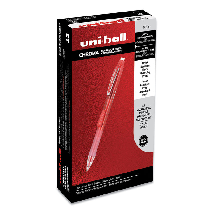 Chroma Mechanical Pencil, 0.7 mm, HB (#2), Black Lead, Red Barrel, Dozen