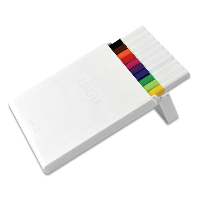 EMOTT Porous Point Pens, Fine 0.4 mm, Assorted Ink, White Barrel, 10/Pack