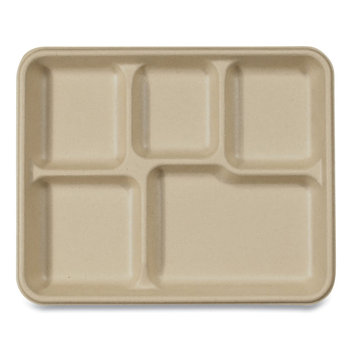 Fiber Trays, School Tray with Five-Compartments, 10.5 x 8.5 x 1, Natural, 400/Carton