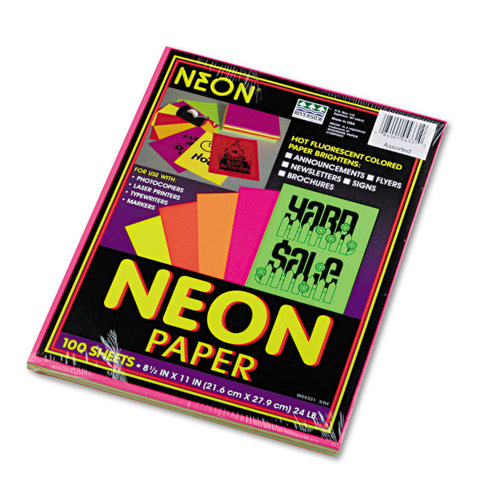 Array Colored Bond Paper, 24lb, 8.5 x 11, Assorted Neon Colors, 100/Pack