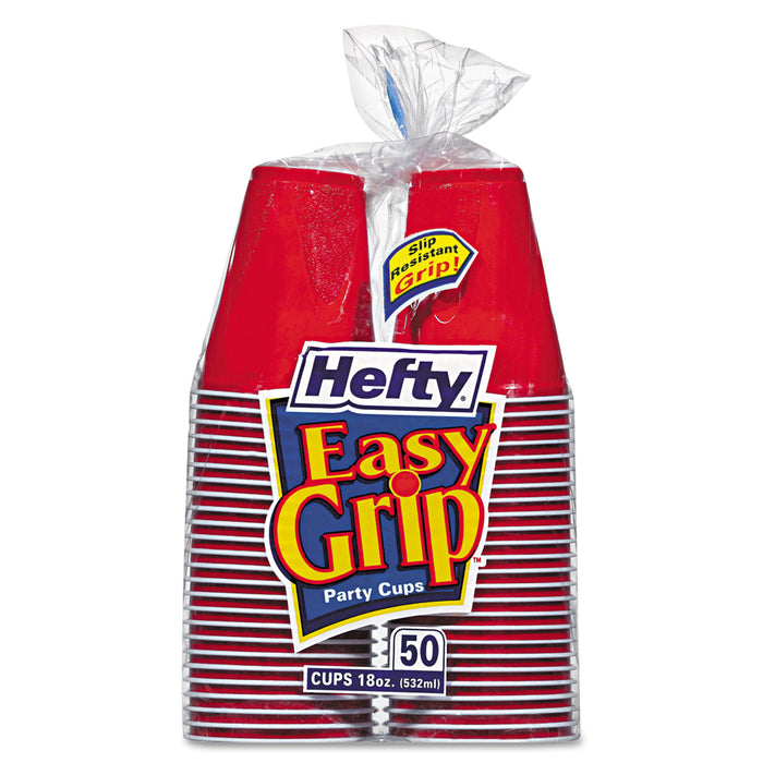 Easy Grip Disposable Plastic Party Cups, 18 oz, Red, 50/Pack