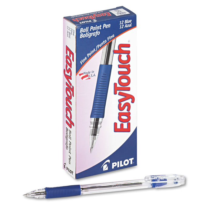 EasyTouch Stick Ballpoint Pen, Fine 0.7mm, Blue Ink, Clear Barrel, Dozen
