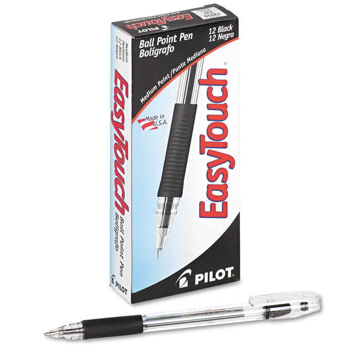 EasyTouch Stick Ballpoint Pen, Medium 1mm, Black Ink, Clear Barrel, Dozen
